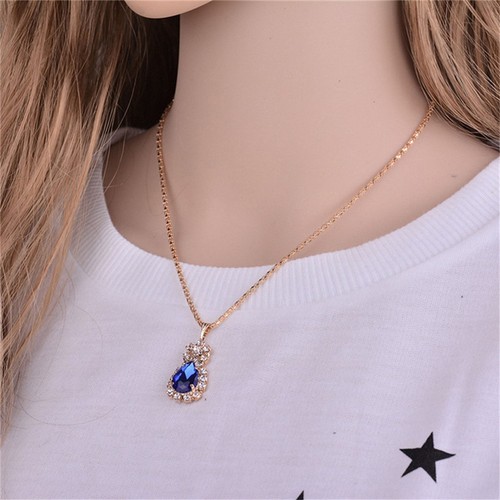 Women Water Drop Teardrop Crystal Pendant Necklace Earrings Jewelry Set FB - Picture 2 of 15