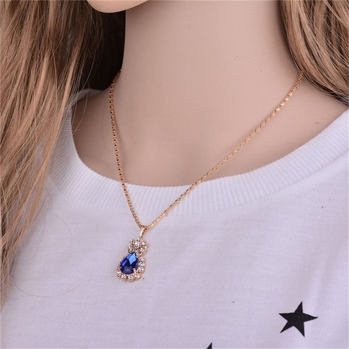 6 Colors Water Drop Crystal Womens Jewelry Set Fashion Earring Necklace Ring LI - Picture 1 of 15