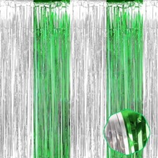 6 Pack Silver Green Foil Fringe Curtain Backdrop 3.28Ft x 8.2Ft Metallic Tins...