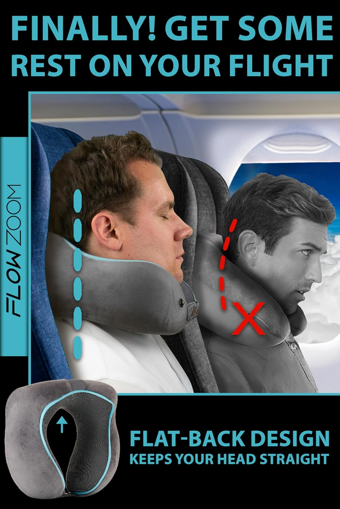 Memory Foam Travel Neck Pillow for Long Flights & Airplane Comfort