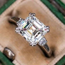 Silver  Plated Elegant  Square Cubic Zirconia Wedding Ring For Women Size 6-10