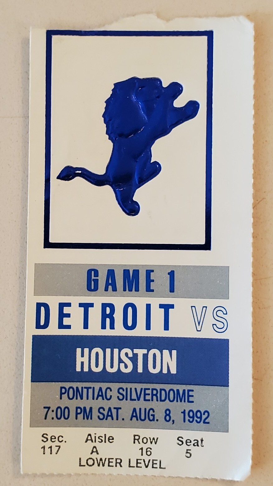 1992 NFL Detroit Lions Ticket Stub. Aug 8 1992 Houston Oilers Lions 117A 16 5 eBay