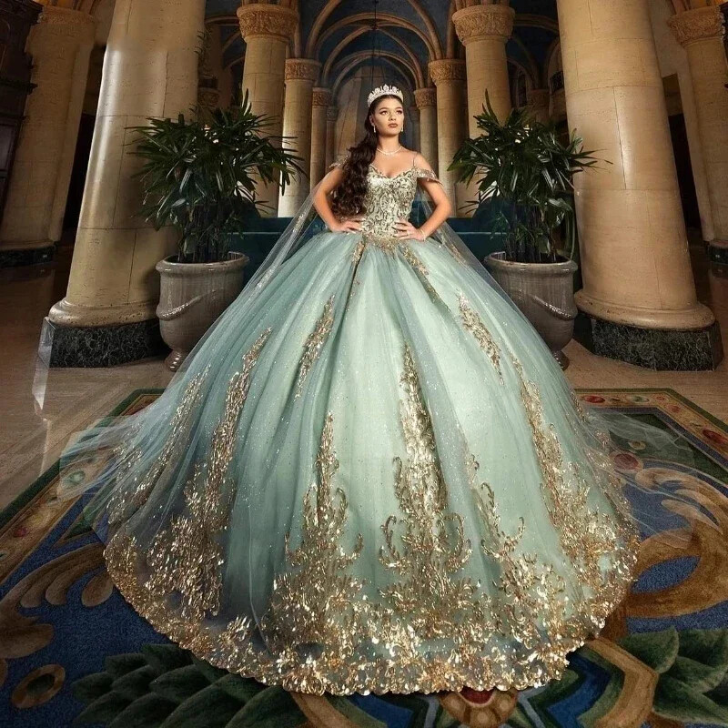 slim fit dress slacks Ball Gown Organza Off-the-Shoulder Dark Green Quinceanera Dress main image 1