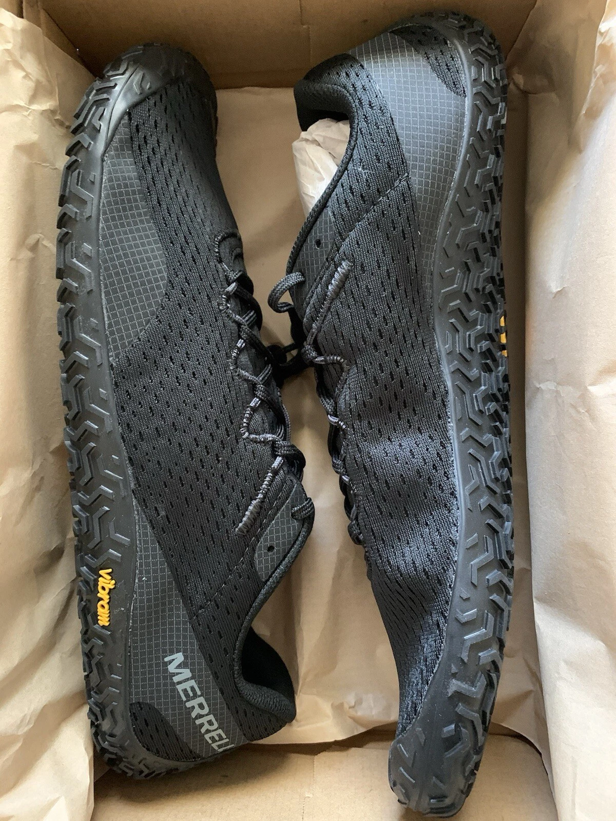 NEW Mens Sz 14 MERRELL VAPOR GLOVE 6 Black LEATHER Trail Running Shoes Dmgd Box