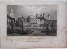 1830 DATED ANTIQUE PRINT TOWER OF LONDON FROM THE THAMES