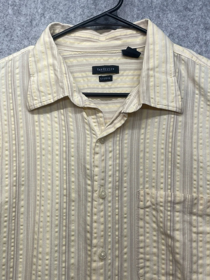 Camisa masculina Van Heusen XL 17-17 1/2 100% algodão texturizado manga curta com botões - Imagem 2 de 4