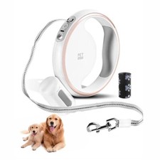 Dog Leash Retractable with LED Light, Non-Slip Handle and Poop Bag Inc. White