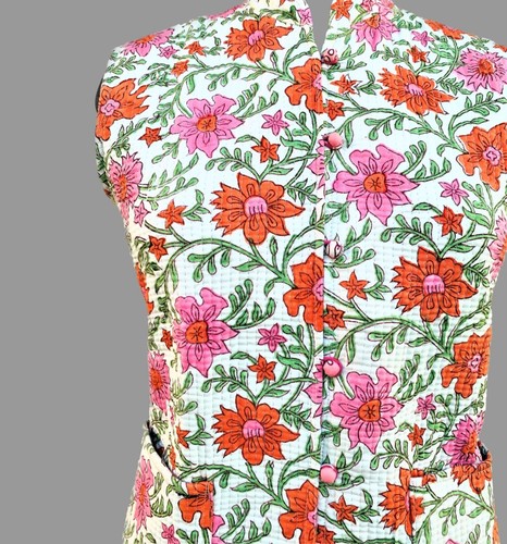 BOHEMIAN Quilted Sleeveless Jacket Reversible Waistcoat Floral Printed Jacket - Picture 3 of 6