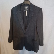 Max Studio Women Plus 2X Black Plaid Check Long Sleeves Jacket Blazer Coat EC
