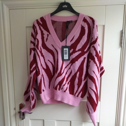 BNWT M&S Yas Ladies Size XL Pink & Red V Neck Jumper