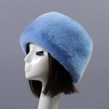 Ladies Faux Fur Cossack Hat Furry Russian Warm Thermal Ushanka Fluffy Cap Blue