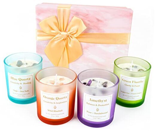 Scented Candles with Healing Crystals, Set of 4 Candle with Crystals and