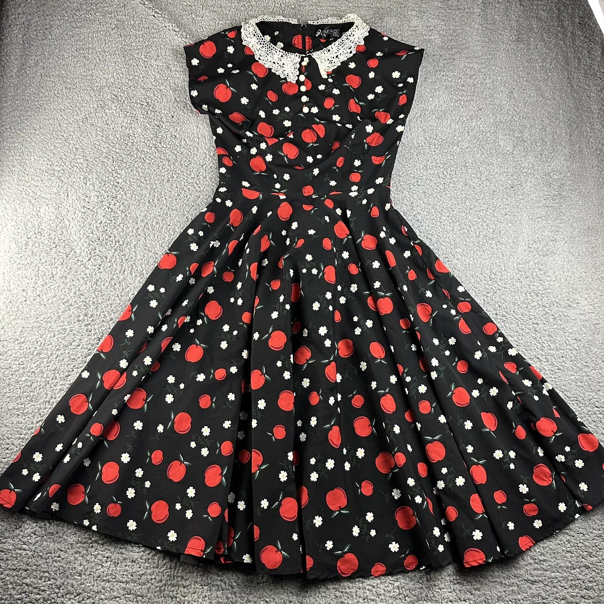 Hell Bunny Dress Womens Extra Small Vixen Black Apple Floral Rockabilly Pin  Up