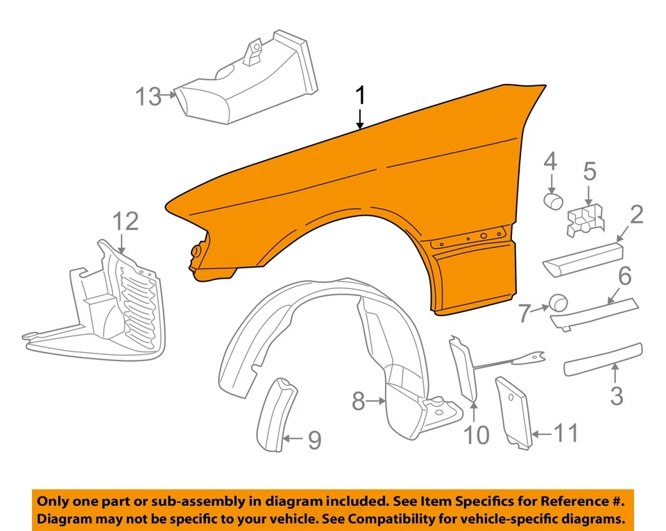 Front Left Fender 702 Smoke Silver Needs Paint Dent OEM 1998 2000 Mercedes C280 - Изображение 3 из 4