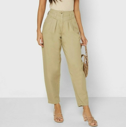 NEW TOPSHOP WIDE LEG PANTS KHAKI MOM 