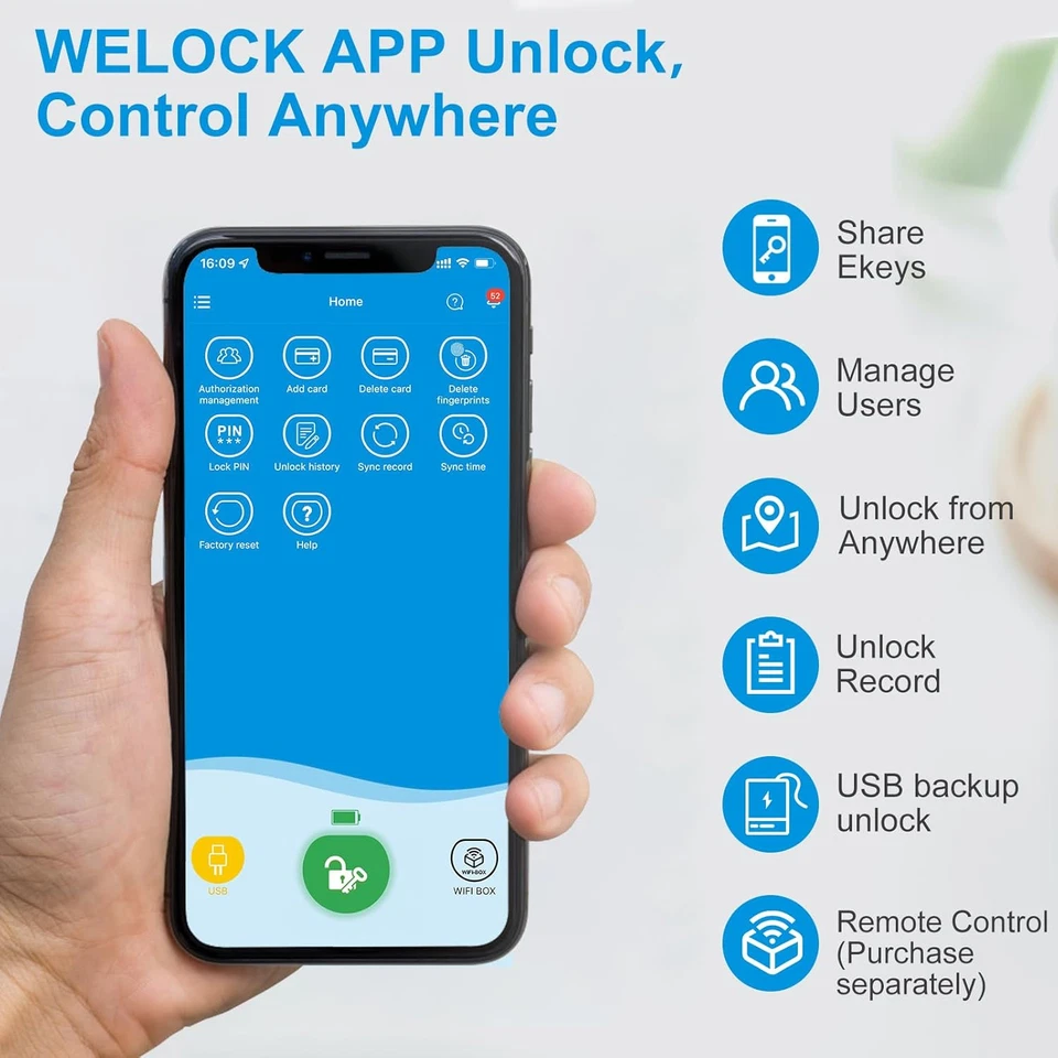 WELOCK SECBN51 Serratura Smart Serratura Impronta Digitale, Con Scheda RFID,APP  - Immagine 4 di 4