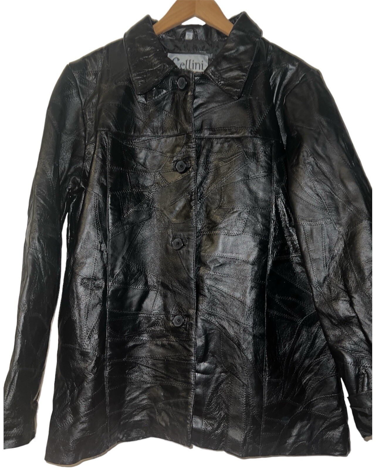Vintage Cellini Patchwork Leather Jacket Black Co… - image 1