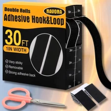 30Ft x 1 Inch Hook and Loop Strips with Adhesive - Heavy Duty Double Rolls