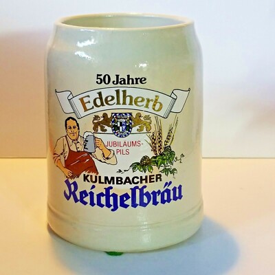 50 Jahre Edelherb Kulmbacher Reichelbrau Beer Mug Stein .5 Liter 5'' Tall