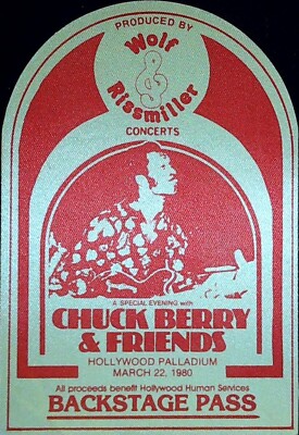 Chuck Berry Friends Backstage Pass Hollywood Palladium Concert Ticket 3/22/1980