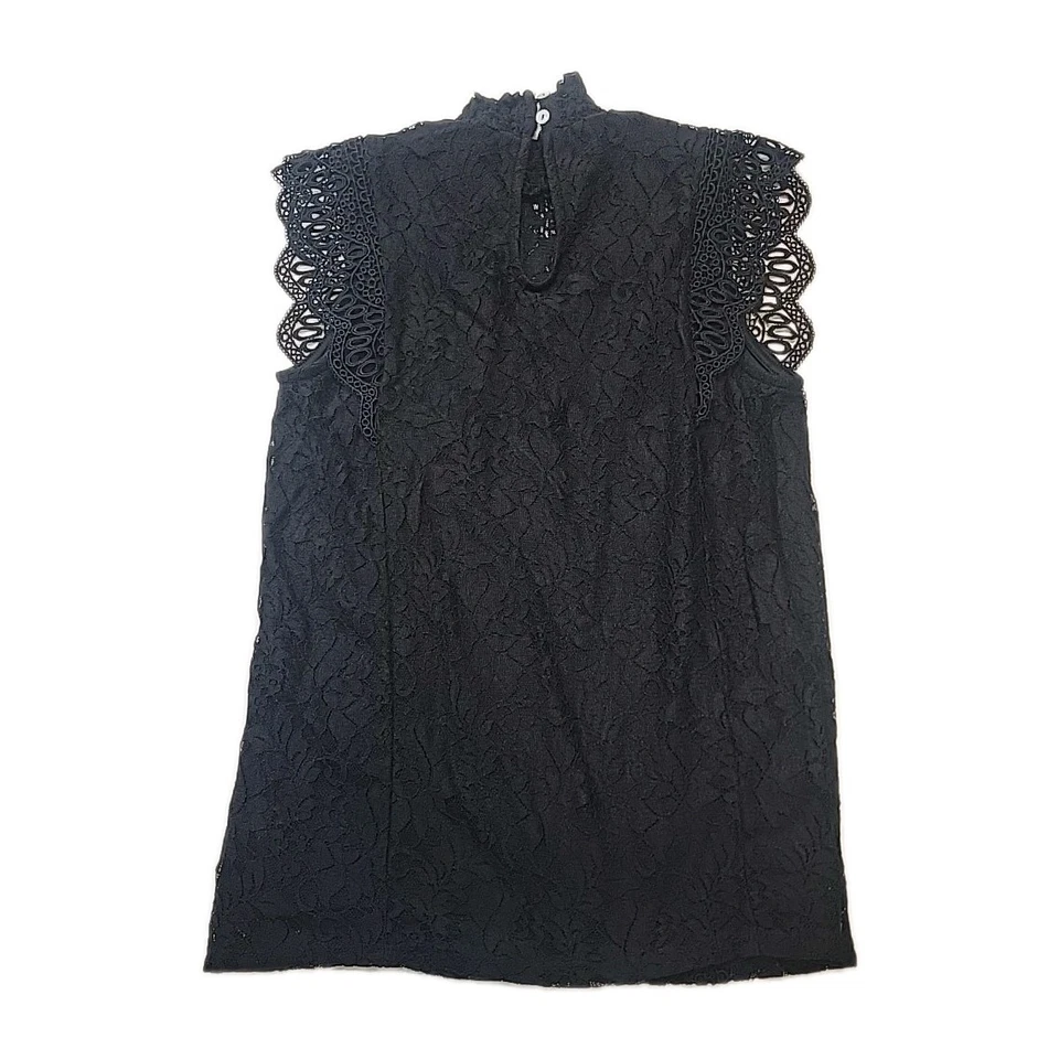 Camiseta sin mangas de encaje con cuello alto y calibre Cable & Gauge negra forrada XS Foto 2 de 4