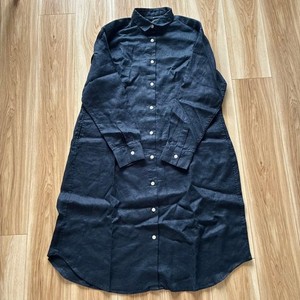 muji french linen dress Women's High-Twist Veil French Sleeve Dress