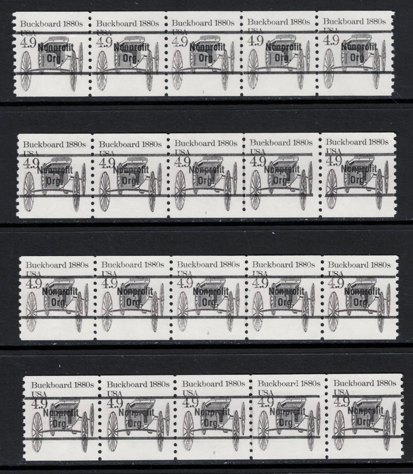 SCOTT#2124a, 4.9c, BUCKBOARD 19 DIFFERENT PLT.#'s & GAP STRIPS. - Image 4 of 4