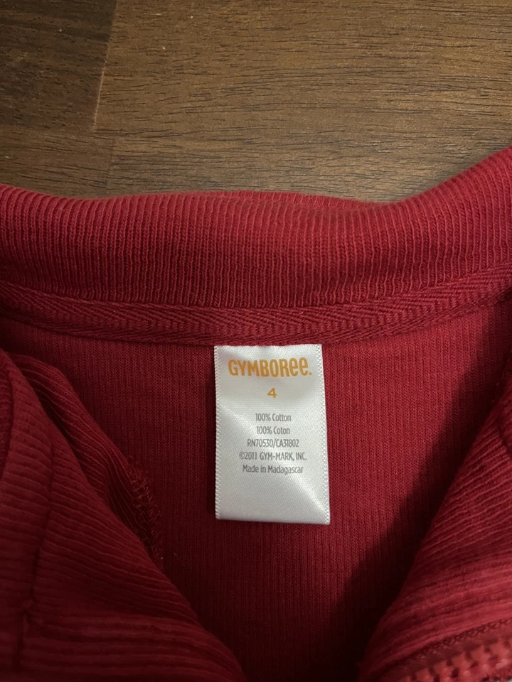 Gymboree Boys Quarter Zip, Red with a grey stripe. Size 4T - Image 4 of 4