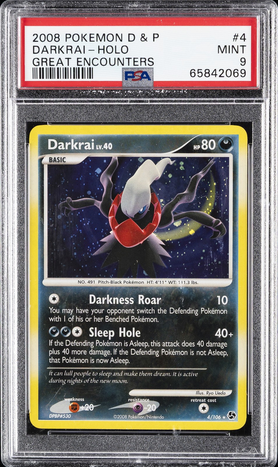 2008 POKEMON DIAMOND & PEARL GREAT ENCOUNTERS #4 DARKRAI-HOLO PSA 9