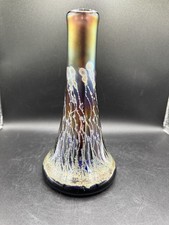 Robert Coleman Hand Blown Art Glass Vase Black Amethyst Peacock Iridescent Vtg