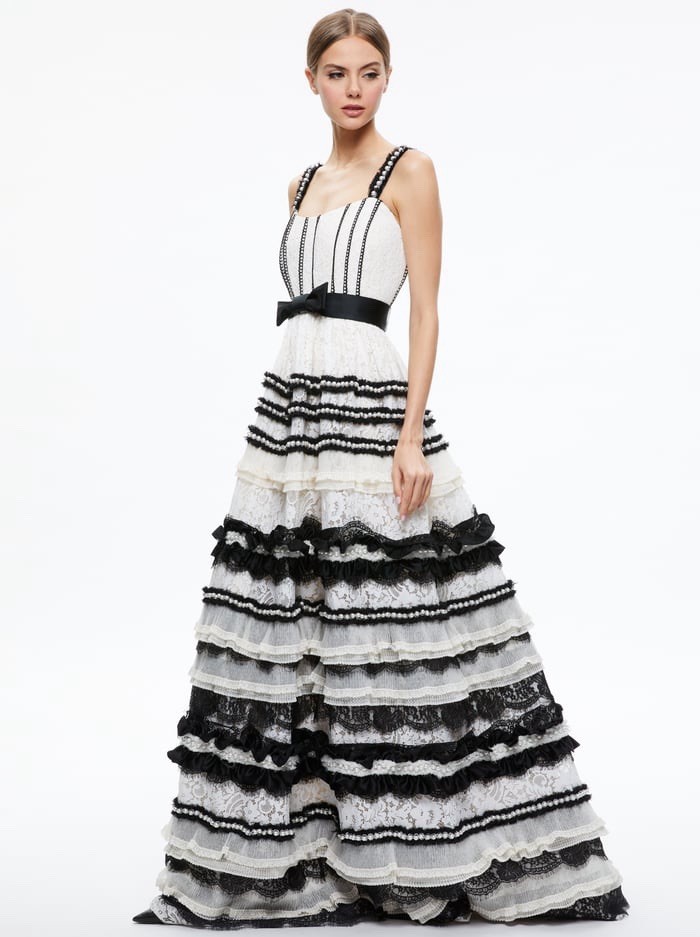 ALICE + OLIVIA DENITA BUSTIER RUFFLE GOWN DRESS SIZE 0 NWOT image 2