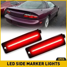 Red LED Rear Side Bumper Lights Marker Smoked For Lens 1993-2002 Chevy Camaro