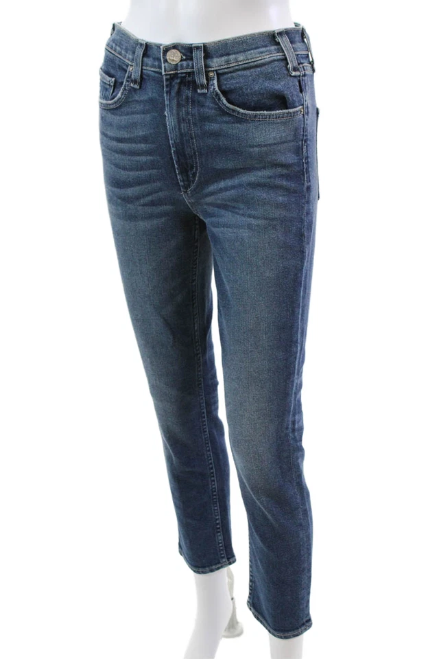 Pantalones de mezclilla rectos McGuire para mujer de algodón lavados medianos abotonados azules talla 25 EUR Foto 2 de 4