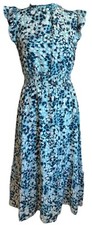 NWT Ann Taylor Loft XS 0 2 Aqua Spring Flora Smocked Romantic Prairie Midi Dress