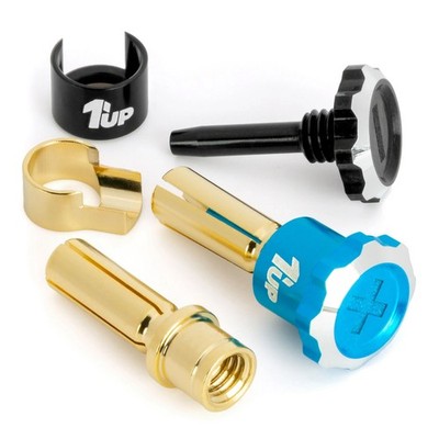 1Up Racing 190452 - Lockdown Adjustable Bullet Plugs, 5mm (2), Bright Blue/Black