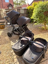 Silver Cross Wave 3 Black Double/Twin Travel System 2 Carrycots Raincovers