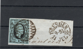 Altdeutschl. Sachsen Nr. 5 auf wundersch. Briefstück gest. Dresden 14.7. 52
