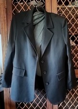   EUC Kasper Skirt Suit Blazer Jacket Soft Black Gray Pin Stripe 14 P 14P Petite