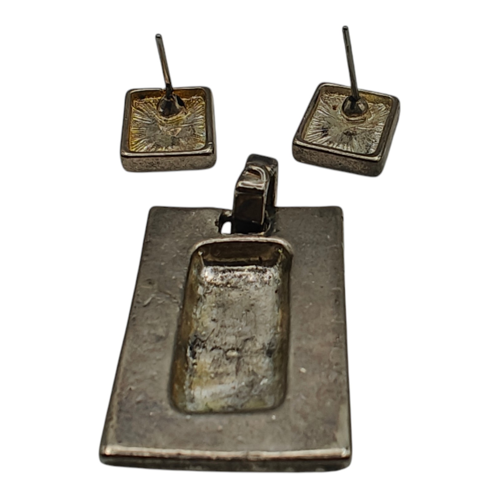 Scrolled Rectangle Charm And Earrings Pendant Sil… - image 5