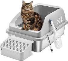 Stainless Steel Cat Litter Box with Lid, XL Extra Large Litter Box