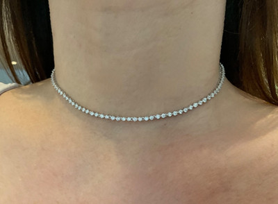 4,28 Karat Labor Diamant Rundschliff Halsreif Halskette Platiniert 925, 13,5 Zoll