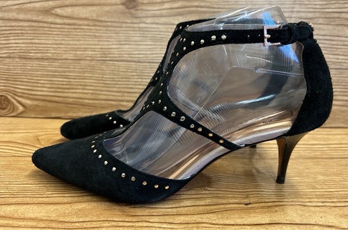 Ted Baker DVAITA schwarze Wildleder-Pumps mit Knöchelriemen Kitten Heels US 7,5 EU 38