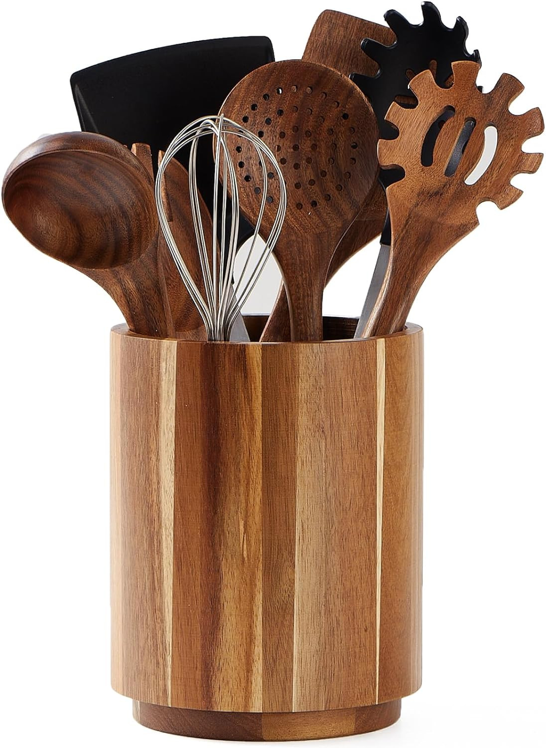 Portautensili in Legno Di Acacia per Bancone Da Cucina, Girevole a 360°, 18,3 Cm