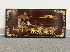 Inlaid Wood Marquetry Panel 30”x14.5” Lord Krishna & Prince Arjuna