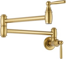 Gold Pot Filler Wall Mount Pot Filler Faucet 2 Handle with Double Joint Swing
