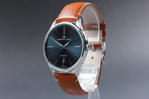 Hamilton Jazzmaster Thinline H385250 Blue Dial Date AT Men's Watch Near MINT