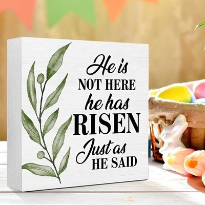He Is Not Here He Has Risen Wooden Box Sign Easter Floral Home Table Desk Decor