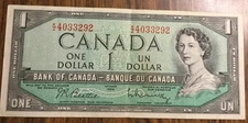 1954 BANK OF CANADA ONE DOLLAR 1$ BANK NOTE