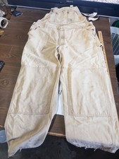 Vtg Carhartt R01 Overalls 44x30 Brown Duck Canvas Double Knee Buckle Straps Y2K