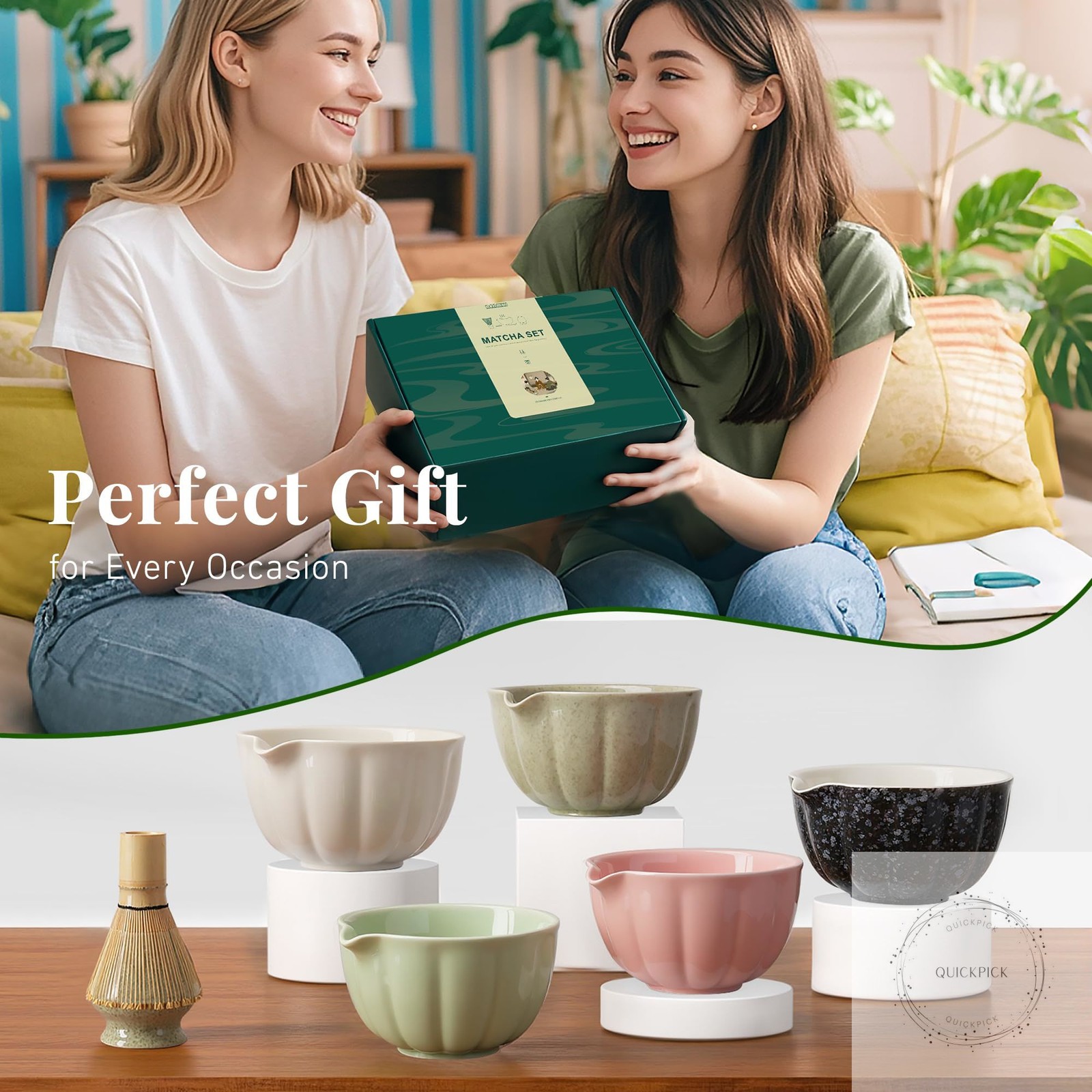 Matcha Whisk Set,7 PCS Ceramic Matcha Kit Includes Matcha Bowl with Spout Matcha